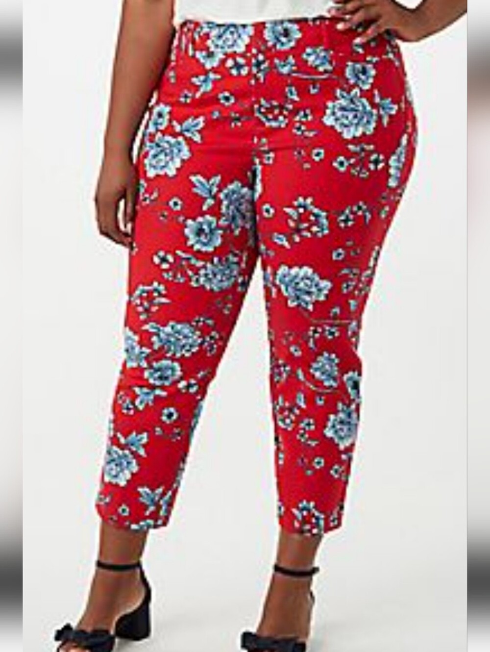 ROZ & ALI Floral Stretch Pants Colos:RED, BLUE, Size:6